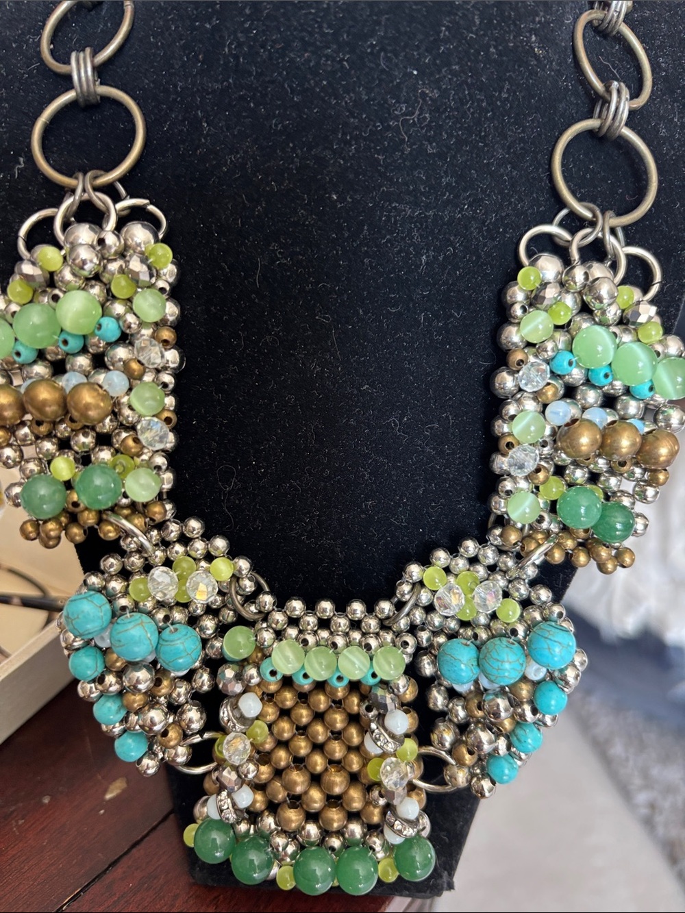 Vintage Anthropologie Pam Hiran Necklace: Drop Bib - Statement - Art Glass Beads